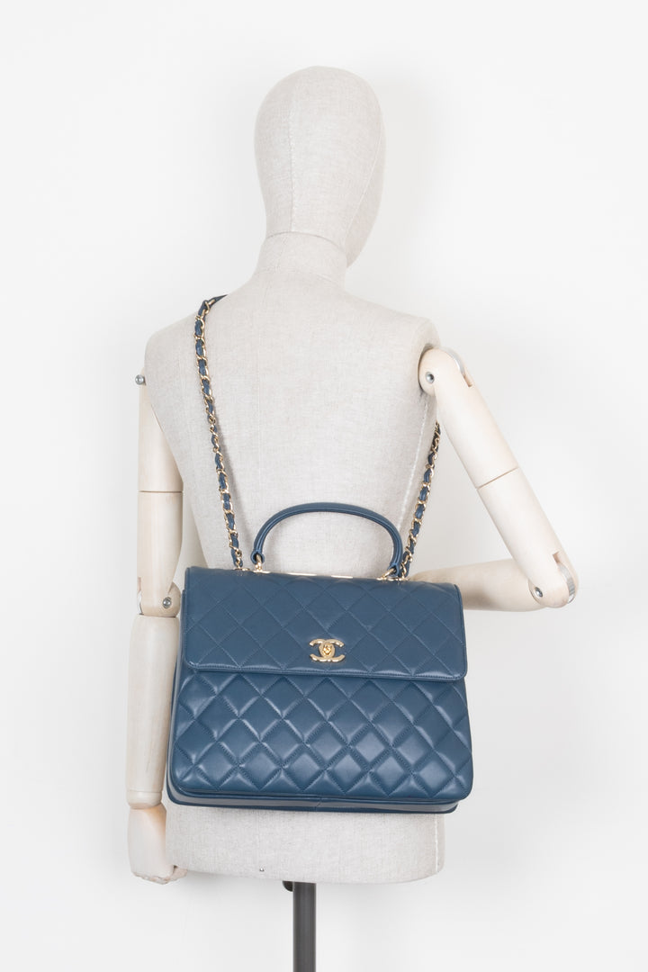 CHANEL Large Trendy Flap Bag Blue Leather