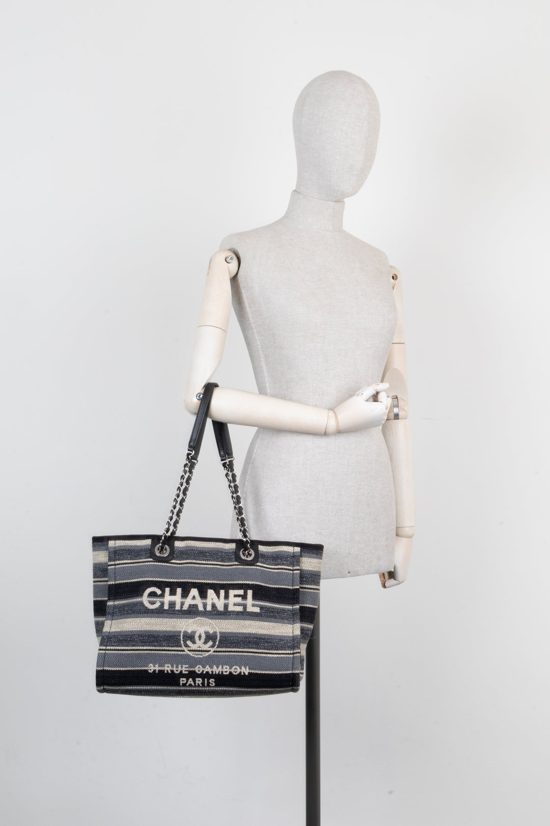 CHANEL Small Deauville Tote Bag Striped Blue