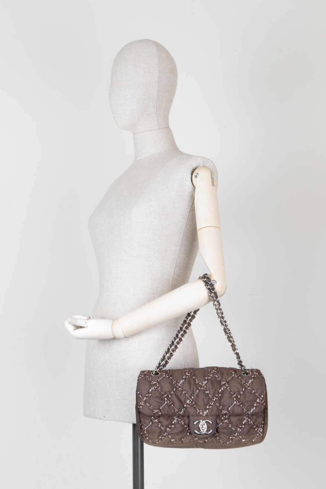 CHANEL Nylon Quilted Single Flap Bag Brown