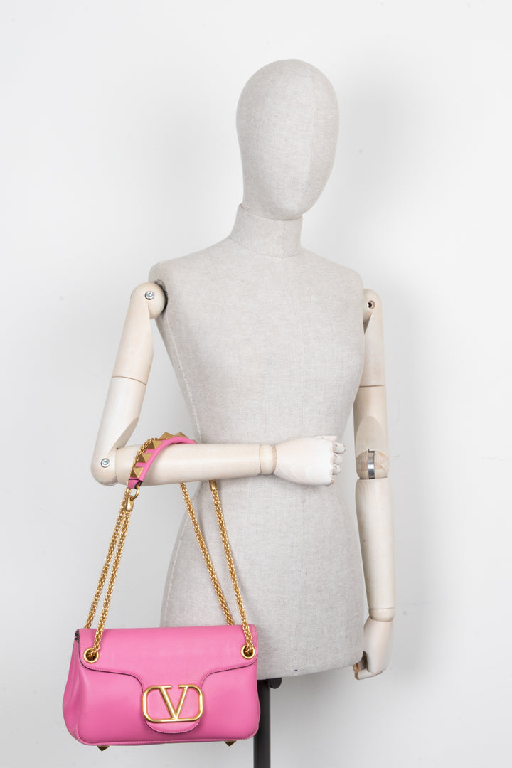 VALENTINO Roman Stud V Logo Bag Leather Pink