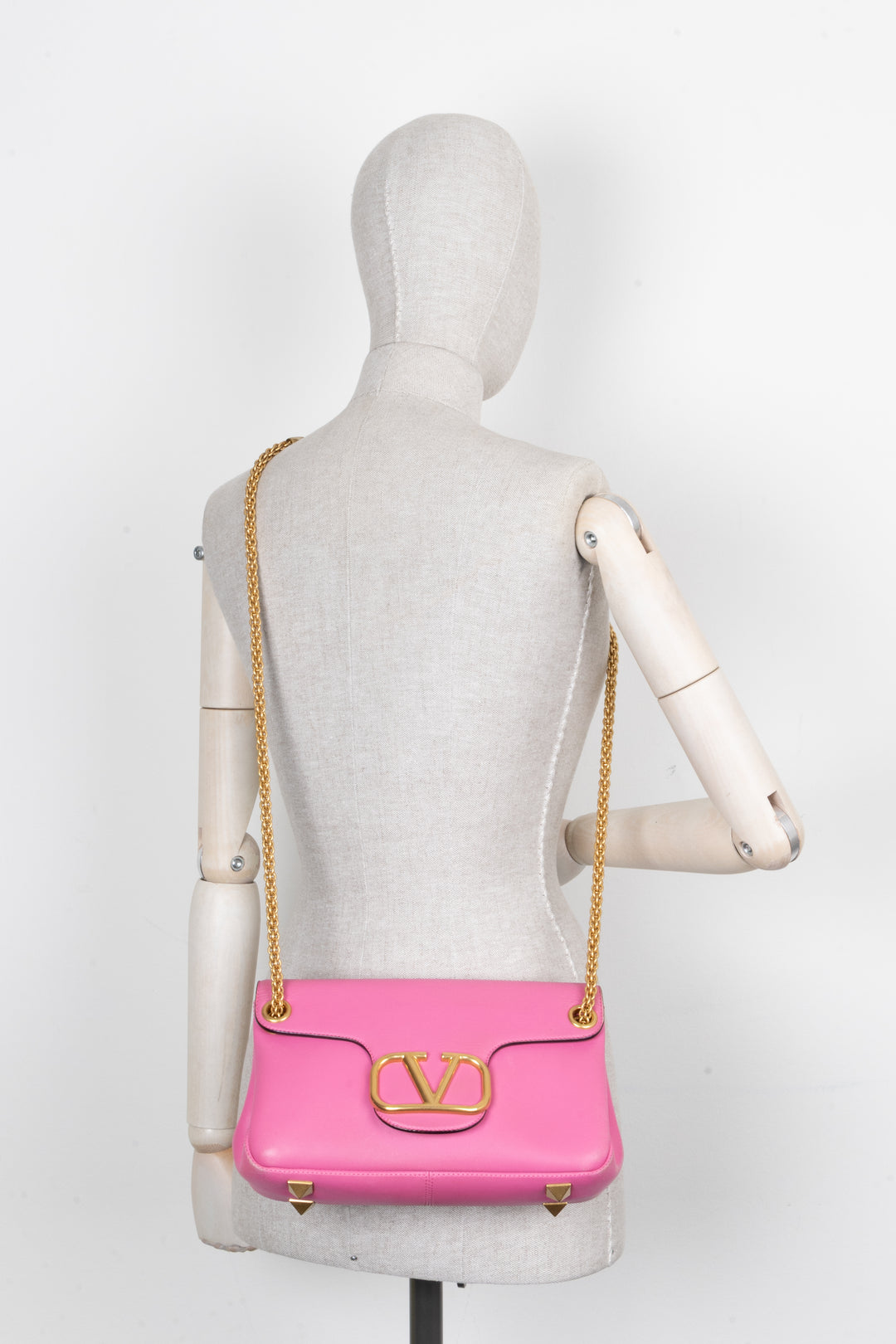 VALENTINO Roman Stud V Logo Bag Leather Pink