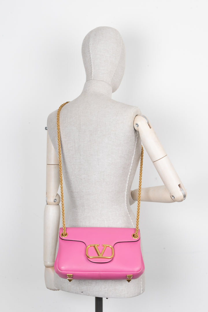 VALENTINO Roman Stud V Logo Bag Leather Pink