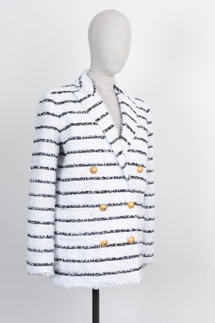 BALMAIN Oversized Jacket White Black Stripes