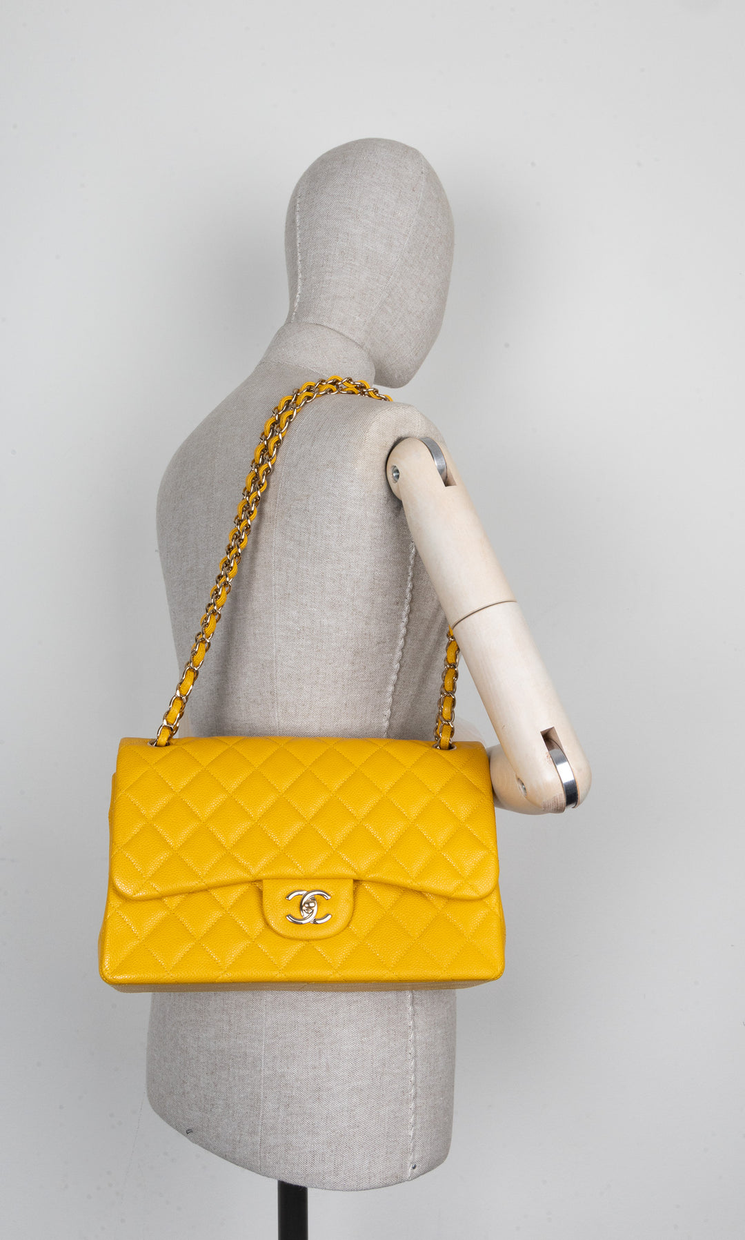 CHANEL Large Double Flap Bag Caviar Yellow