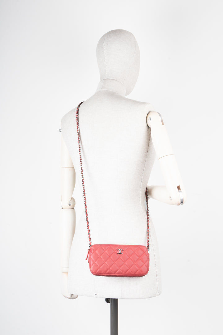 CHANEL WOC Double Zip Around Leather Pink