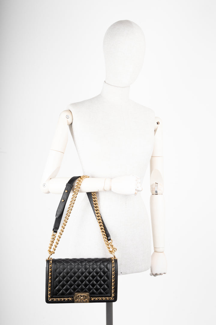 CHANEL Chain Detail Small Boy Crossbody Bag Black