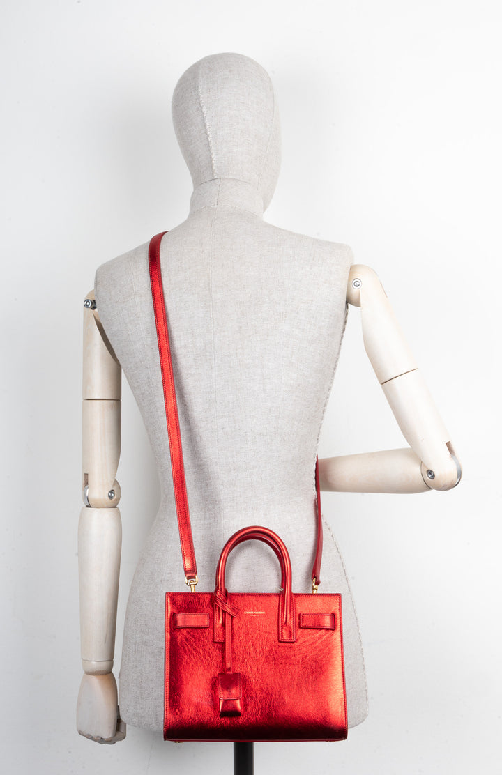 SAINT LAURENT Nano Sac De Jour Metallic Red