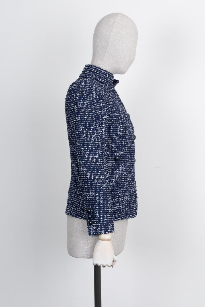 CHANEL 2015 Military Tweed Jacket Blue