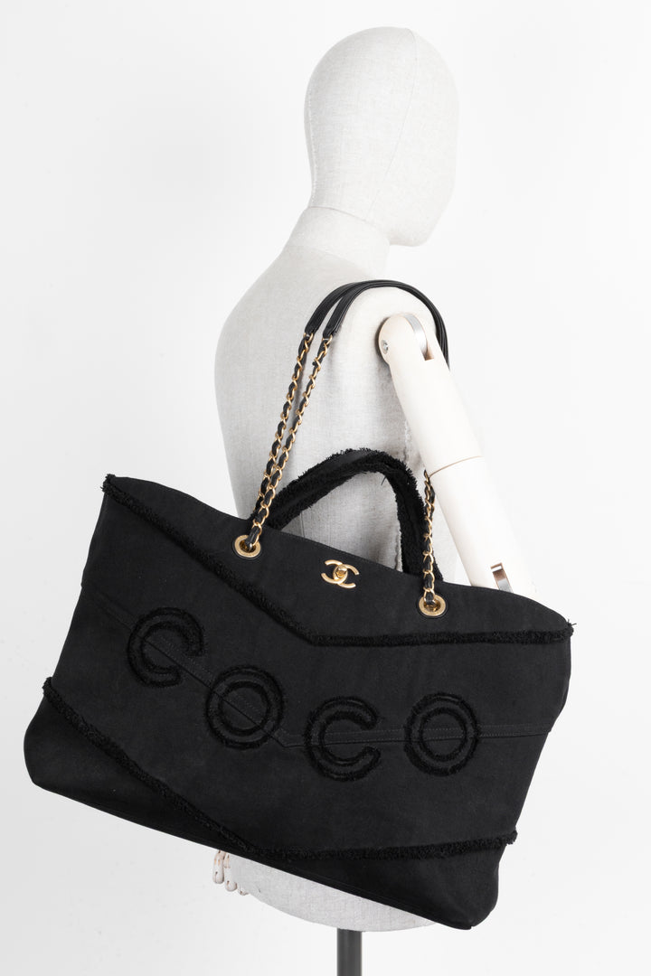 CHANEL Coco Tote Bag Canvas Black