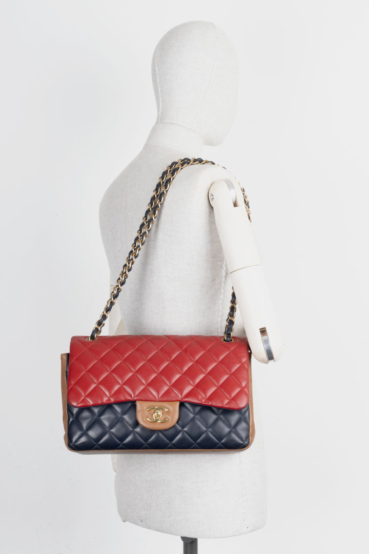 CHANEL Double Flap Bag Large Tricolor