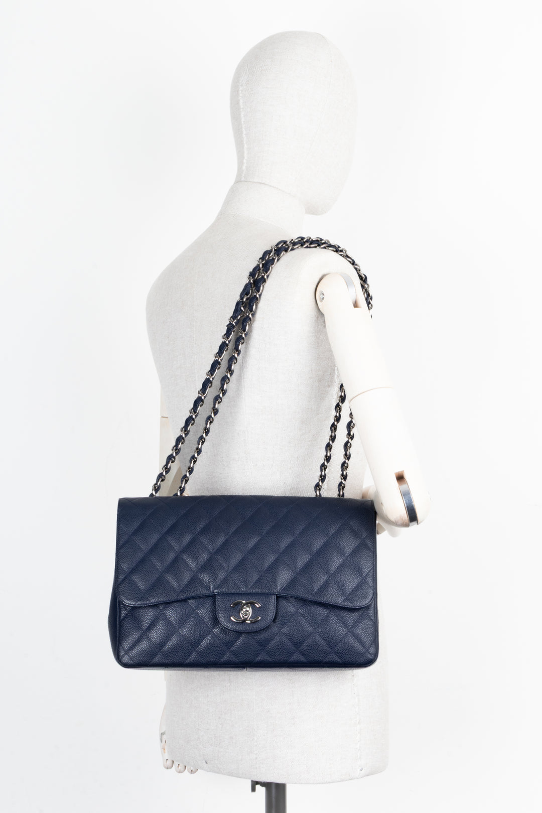 CHANEL Large Single Flap Bag Caviar Navy