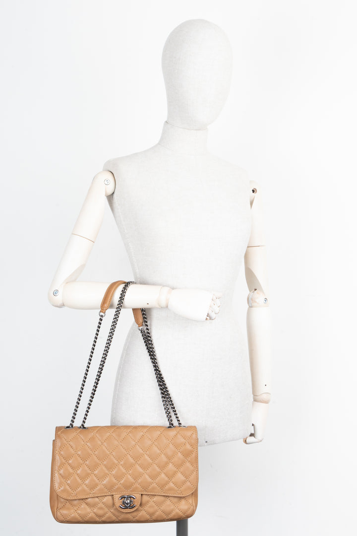 CHANEL Quilted Single Flap Brown