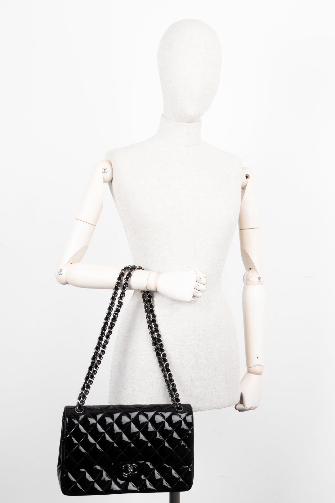 CHANEL Large Double Flap Patent Black
