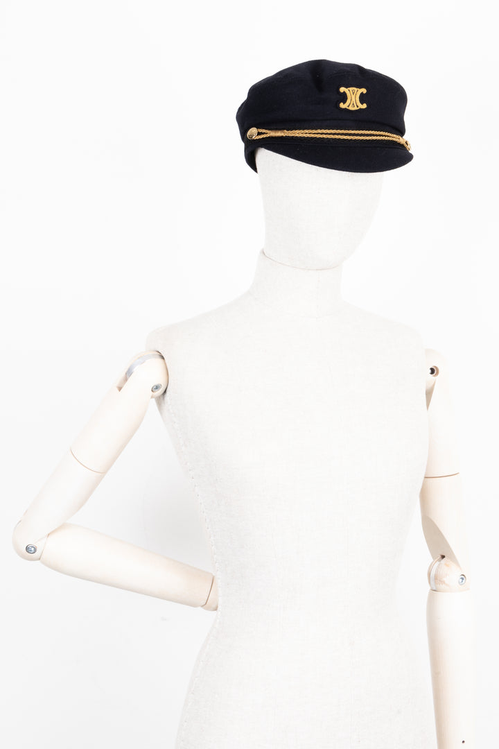 CELINE Triomphe Sailor Cap Wool Dark Navy