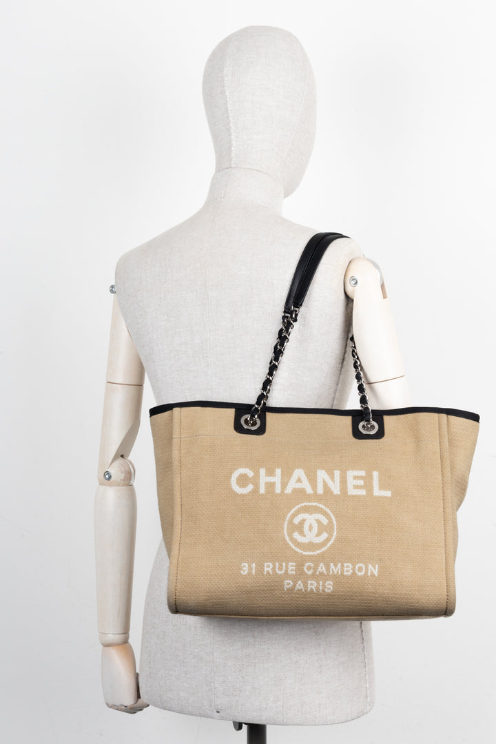 CHANEL Small Deauville Tote Bag Beige Black