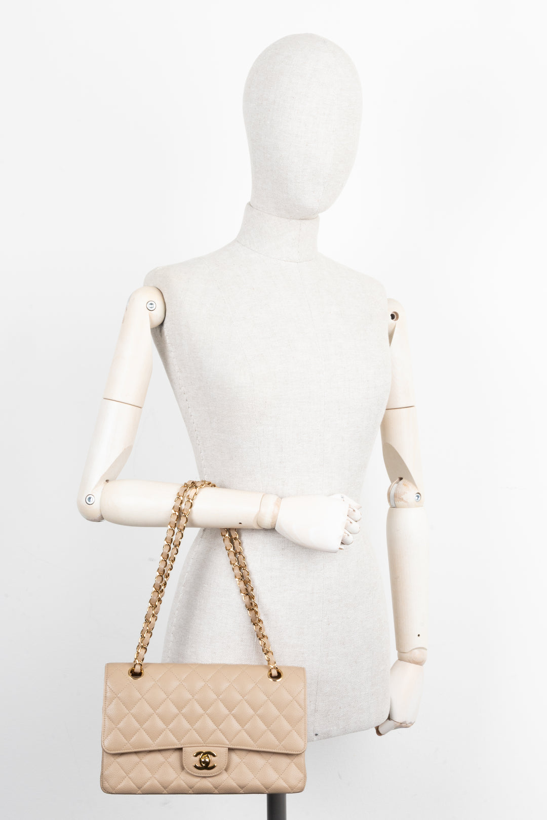 CHANEL Double Flap Bag Medium Caviar Beige