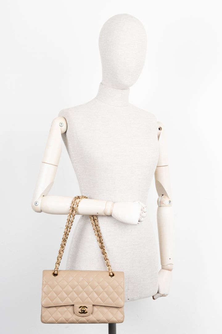 CHANEL Double Flap Bag Medium Caviar Beige