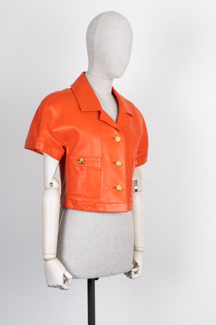 CHANEL Jacket Leather Coral