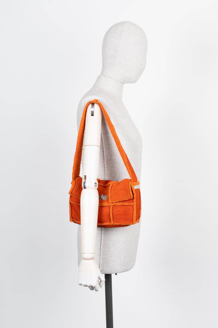 CHANEL Mini Turnlock Bag Shearling Suede Orange