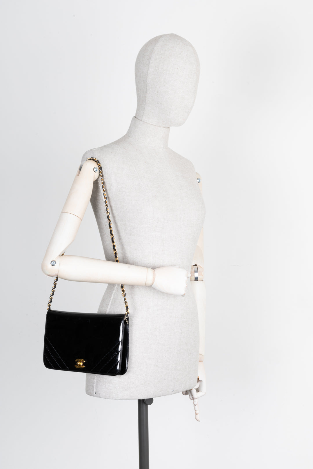 CHANEL Patent Leather Flap Bag Black