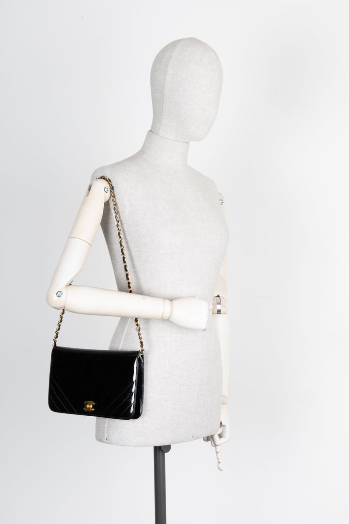 CHANEL Patent Leather Flap Bag Black