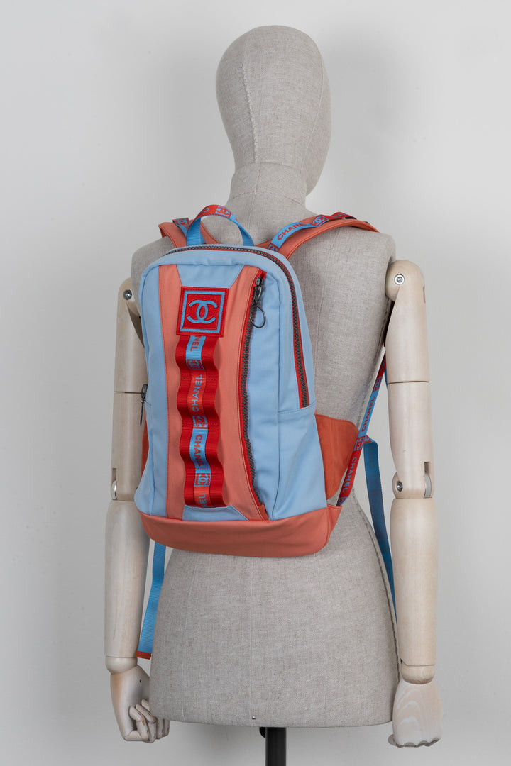 CHANEL Nylon Backpack Blue Orange