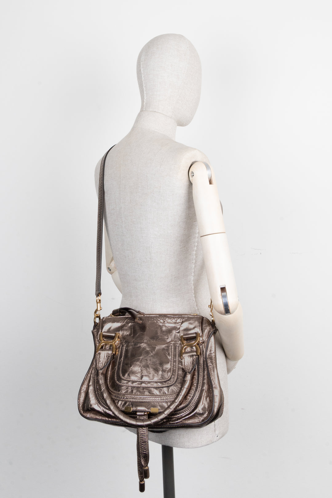 CHLOÉ Double Carry Marcie Bag Small Metallic Bronze