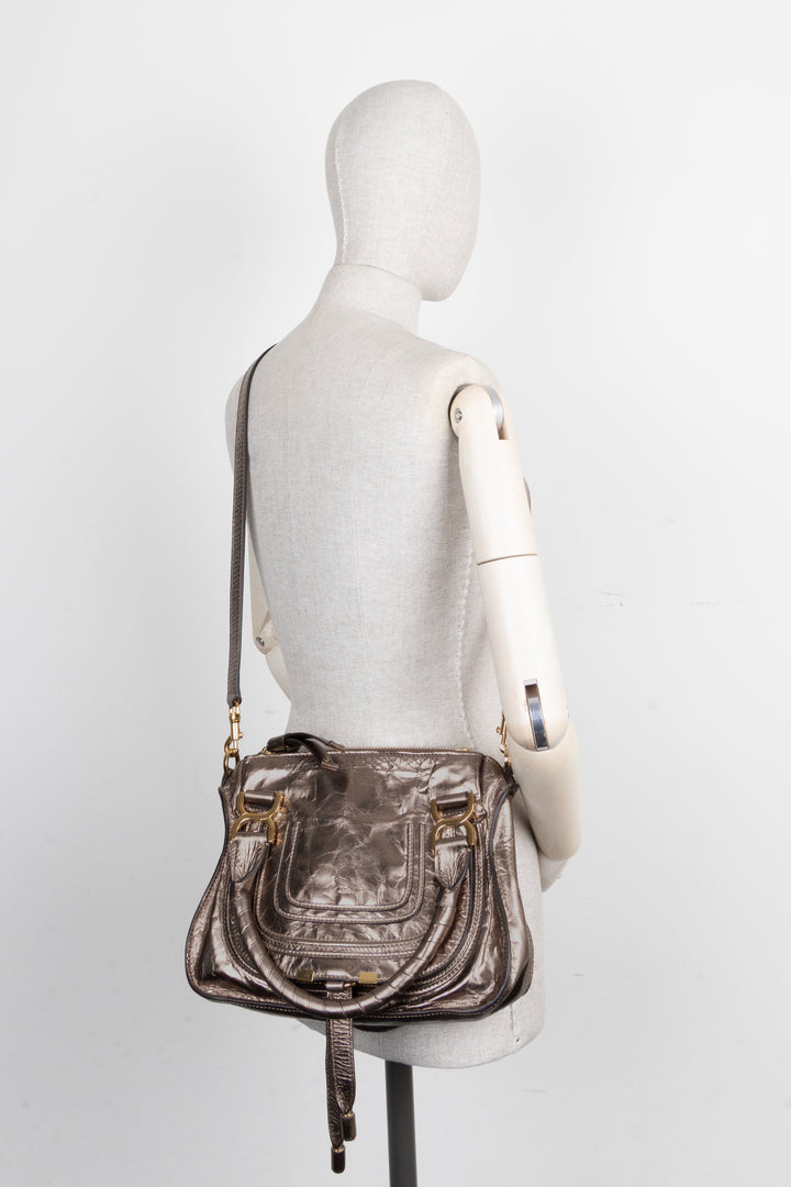 CHLOÉ Double Carry Marcie Bag Small Metallic Bronze