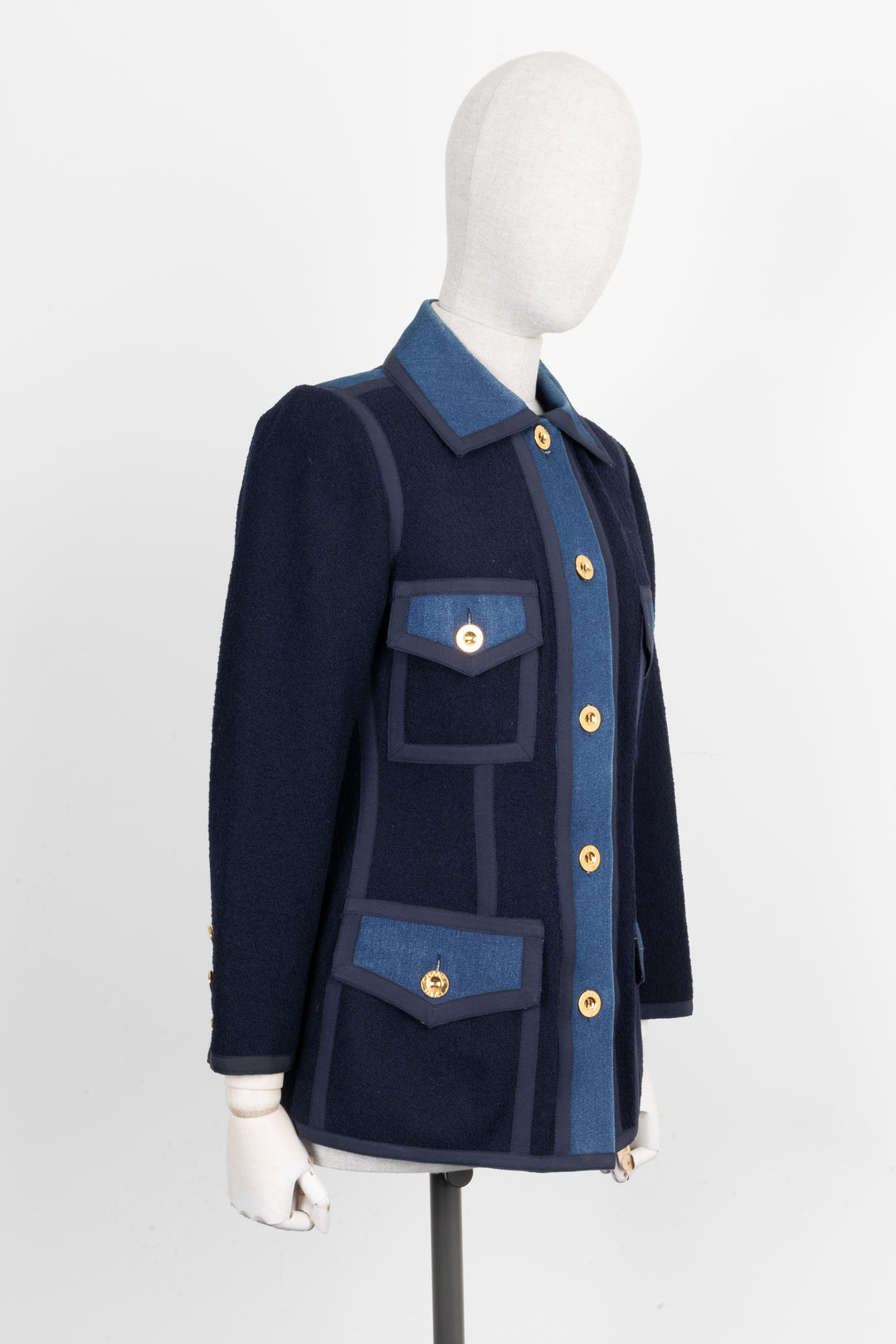 CHANEL Tweed Denim Detail Jacket Blue