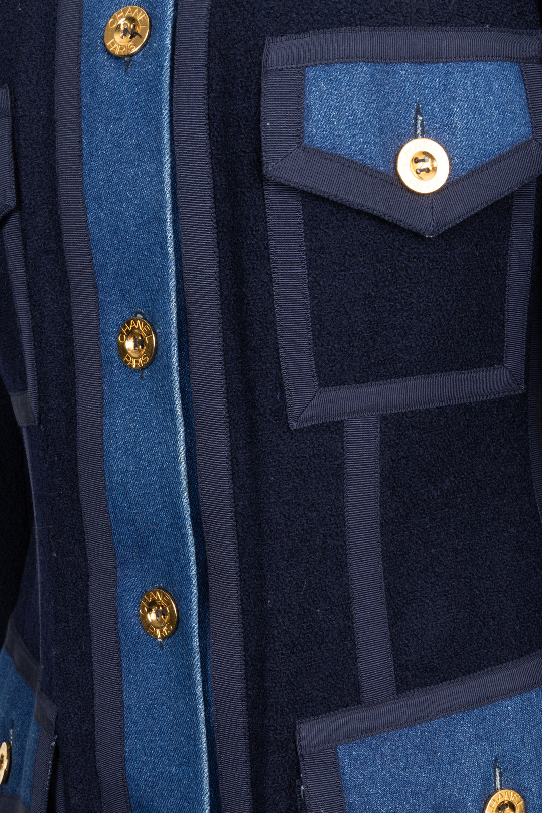 CHANEL Tweed Denim Detail Jacket Blue