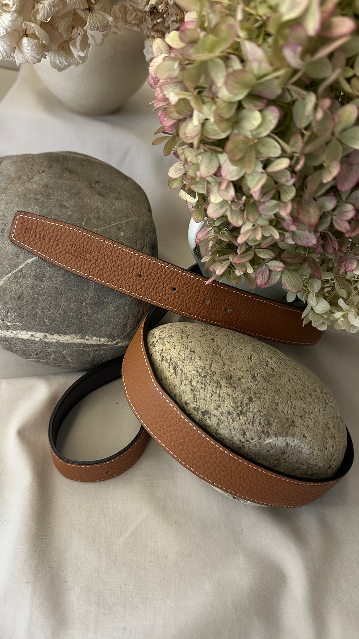 HERMÈS Ceinture Sangle Or Noir