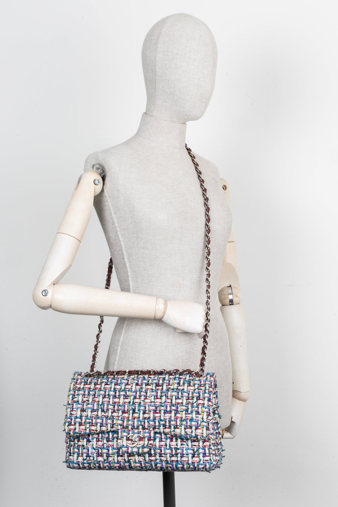 CHANEL Double Flap Bag Fantasy Tweed Large
