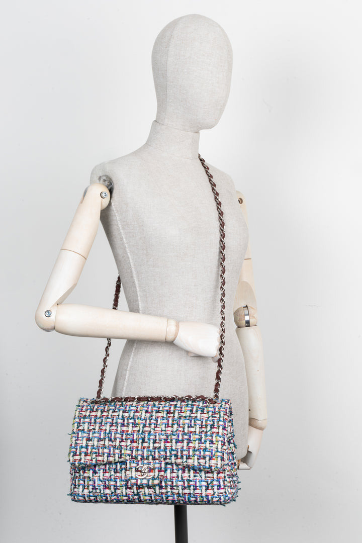 CHANEL Double Flap Bag Fantasy Tweed Large
