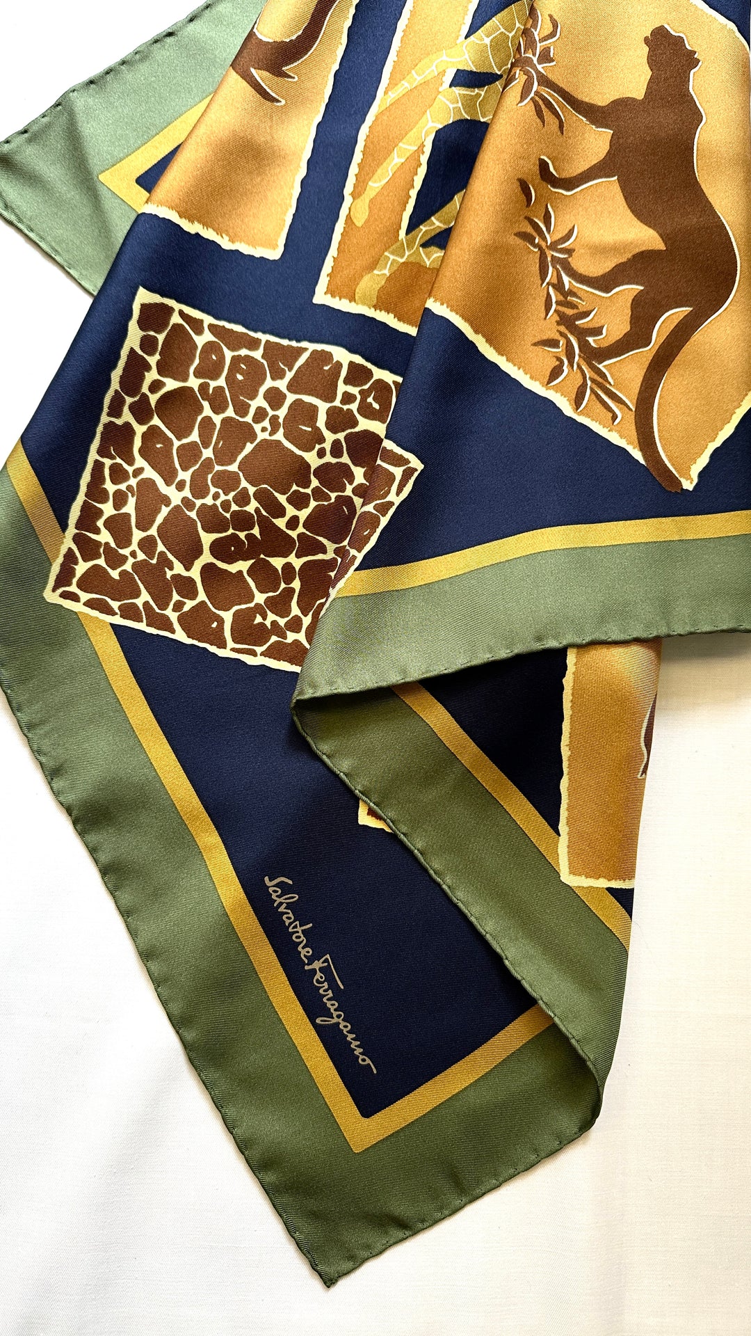 SALVATORE FERRAGAMO Silk Scarf Green Safari