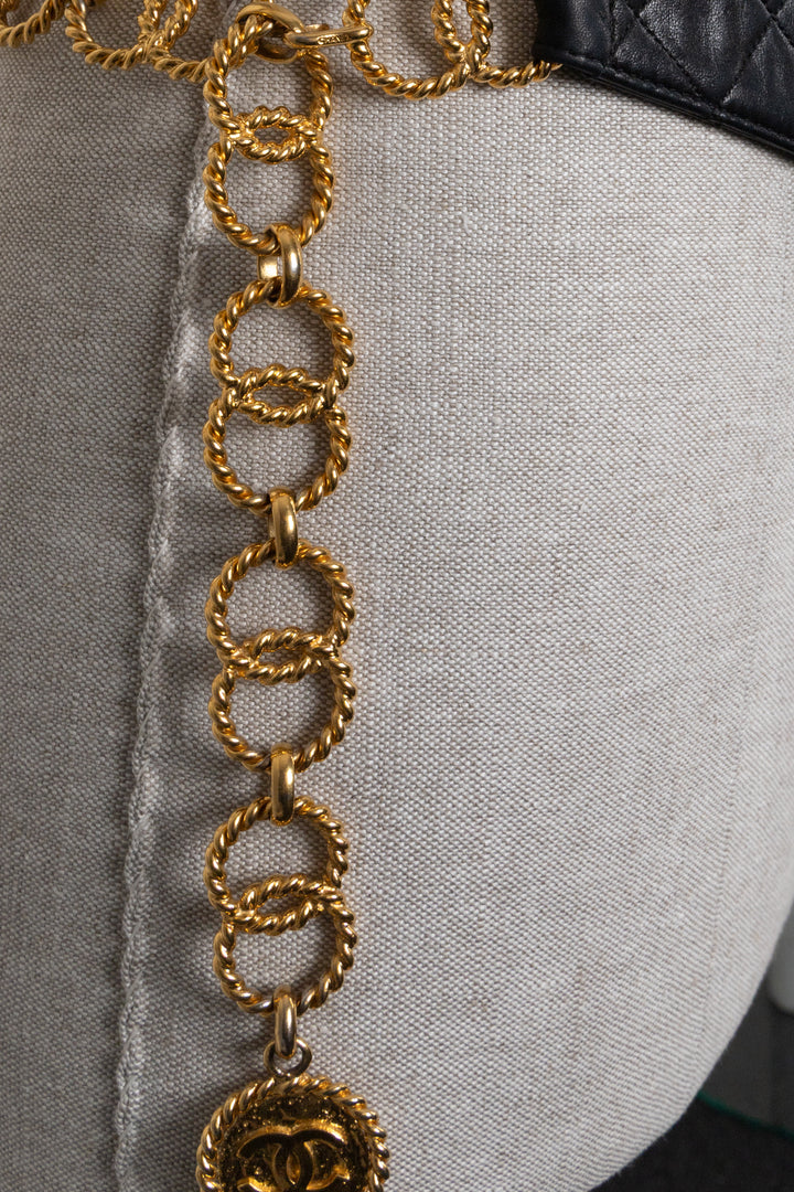 CHANEL Quilted Chain Belt Bag Black