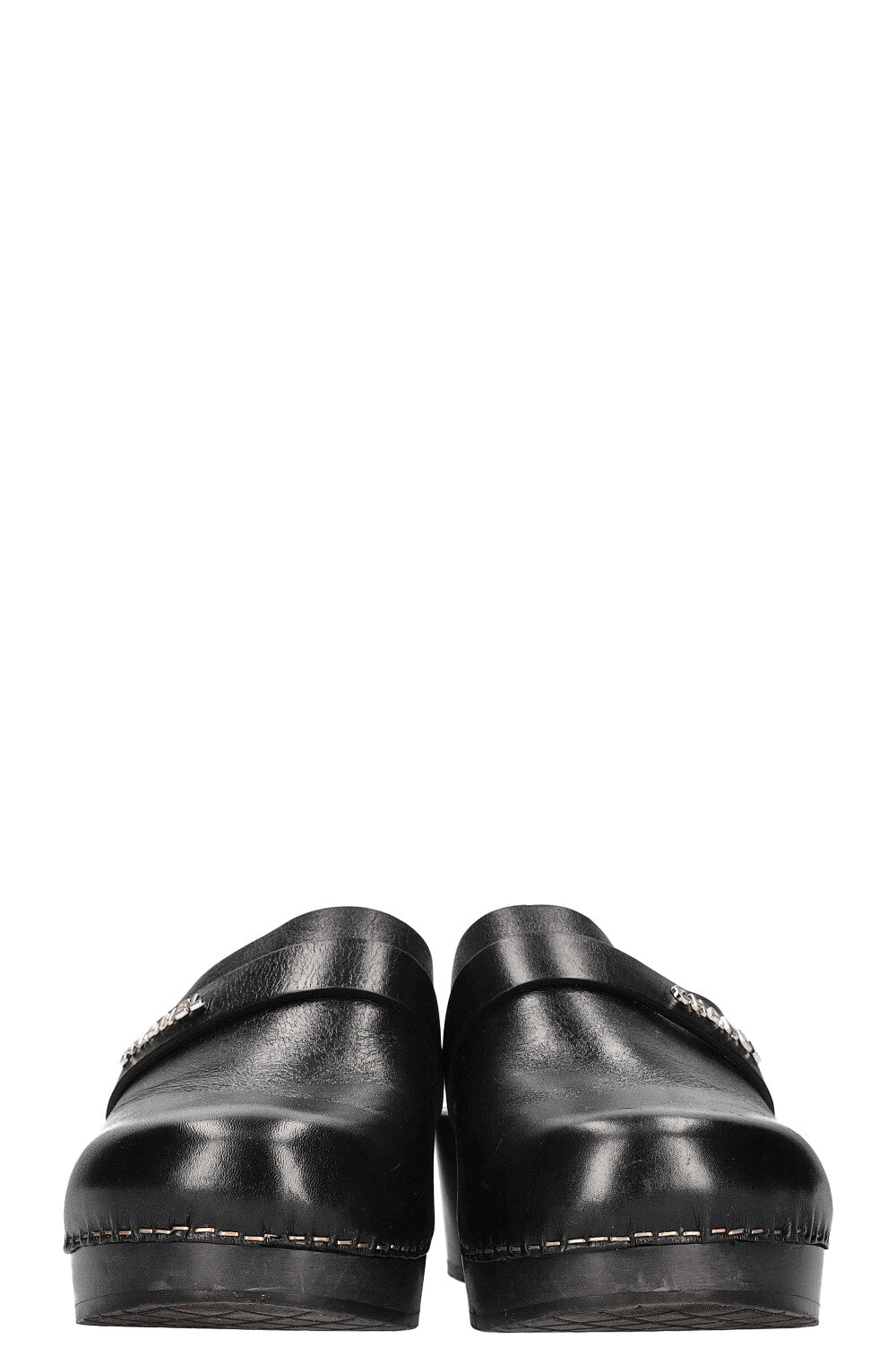 CHANEL Logo Clogs Black