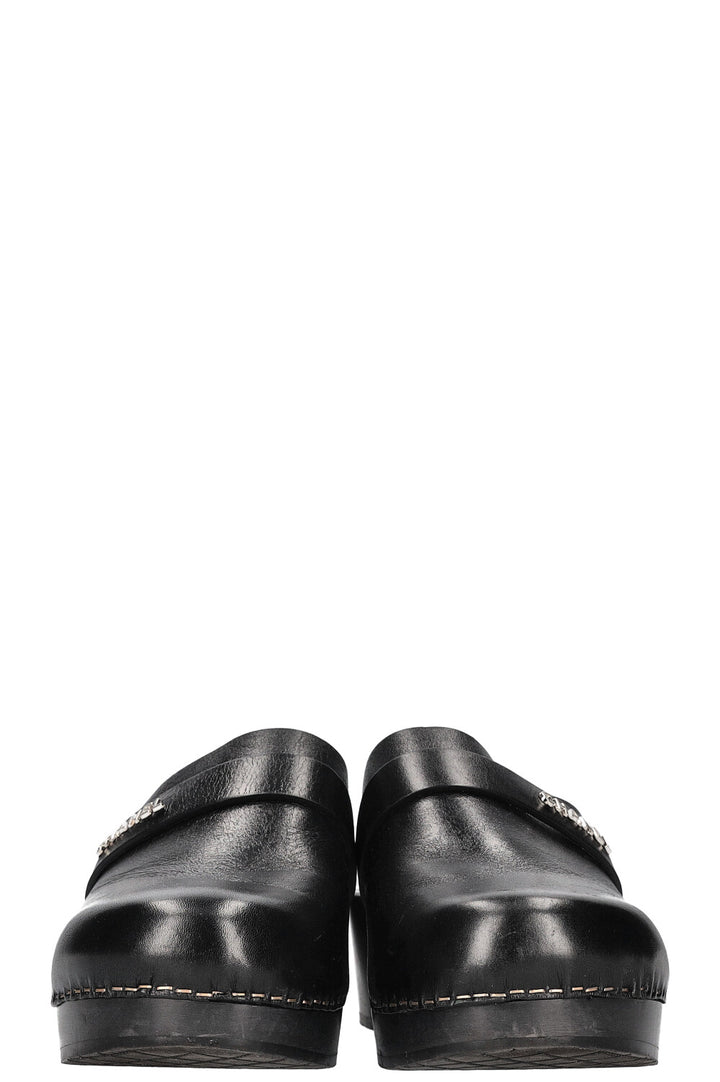 CHANEL Logo Clogs Black
