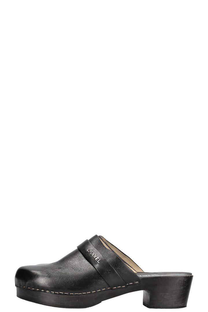 CHANEL Logo Clogs Black