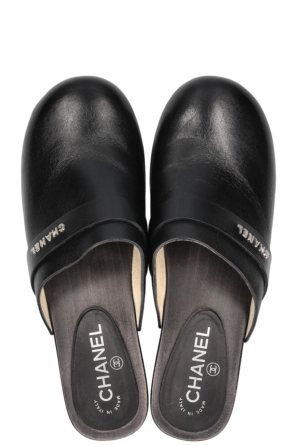 CHANEL Logo Clogs Black