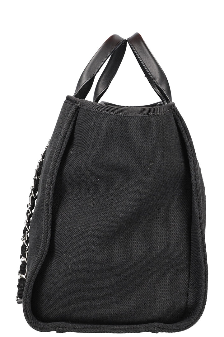 CHANEL Large Deauville Tote Pearl Embellished Black