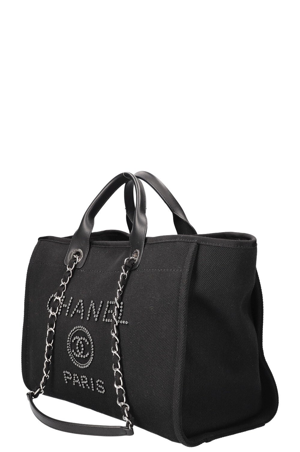 CHANEL Large Deauville Tote Pearl Embellished Black