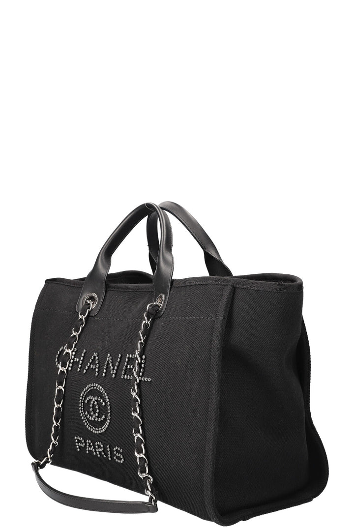 CHANEL Large Deauville Tote Pearl Embellished Black