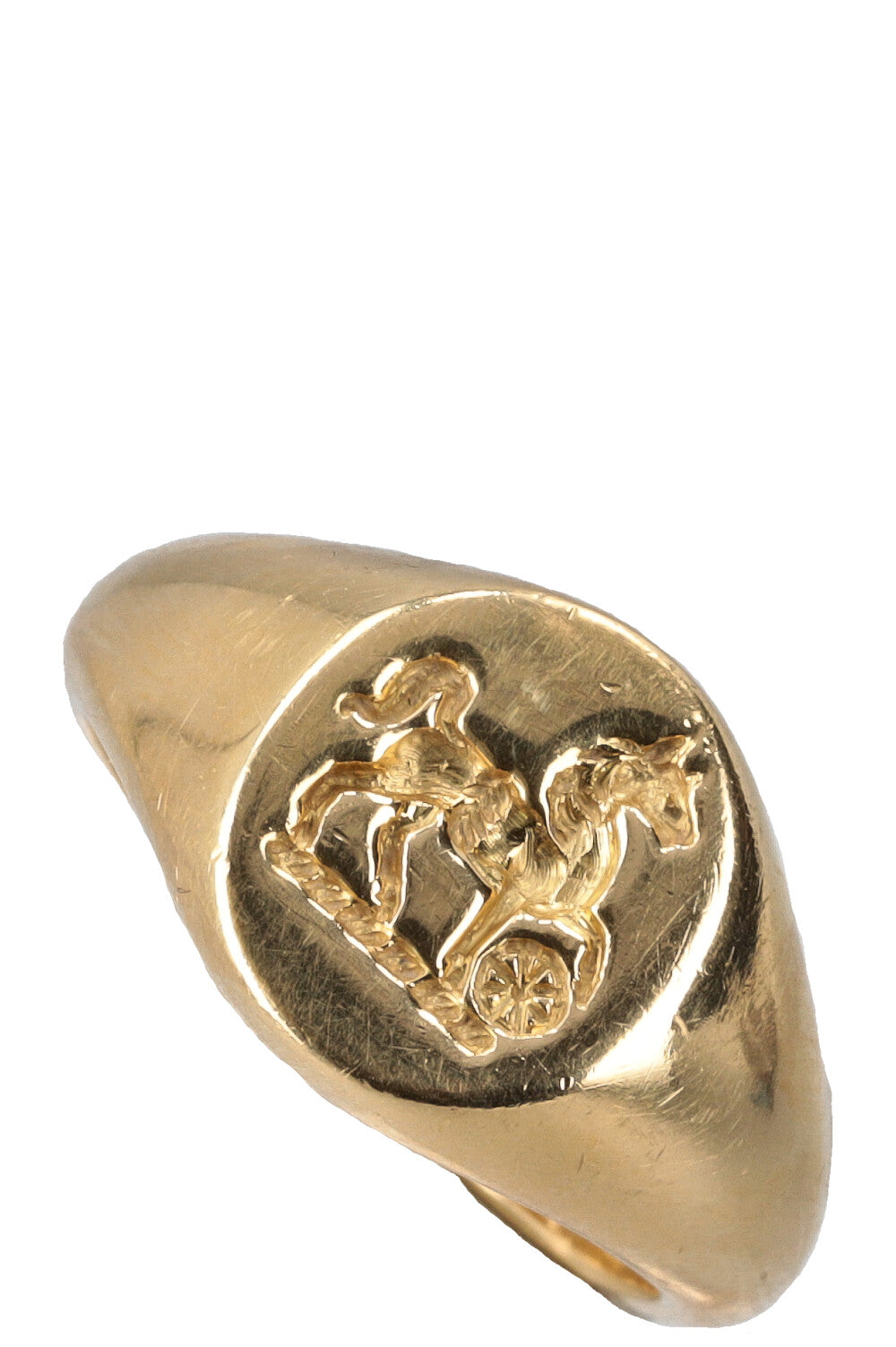 BENTLEY AND SKINNER Horse Signet Ring 18K Yellow Gold