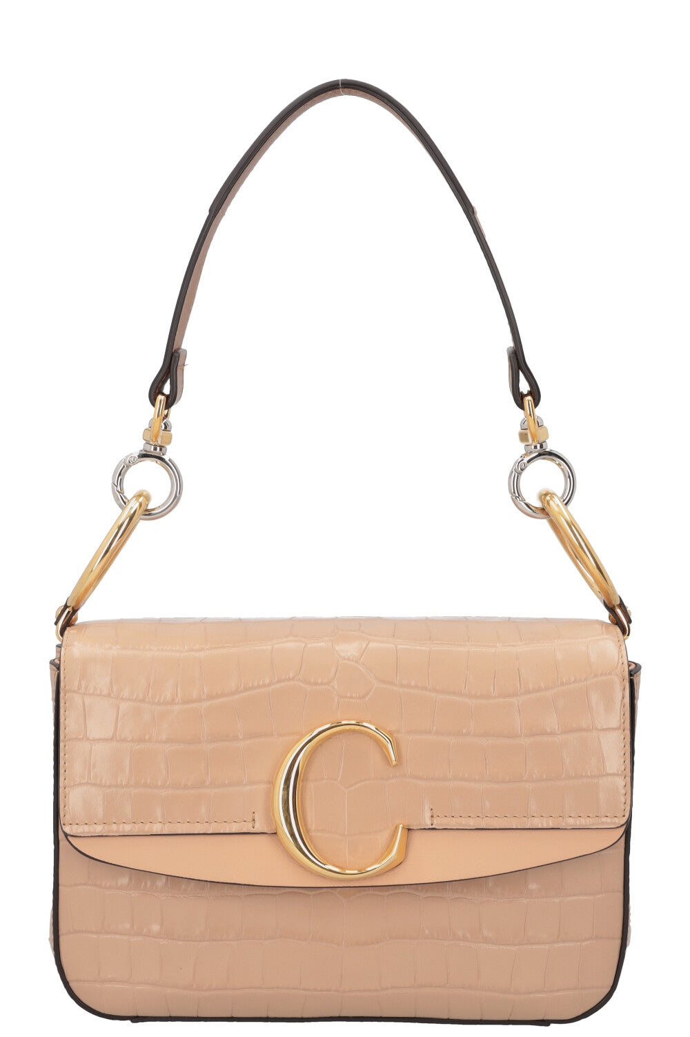 CHLOÉ Sac bandoulière à logo embossé croco C Nude – REAWAKE