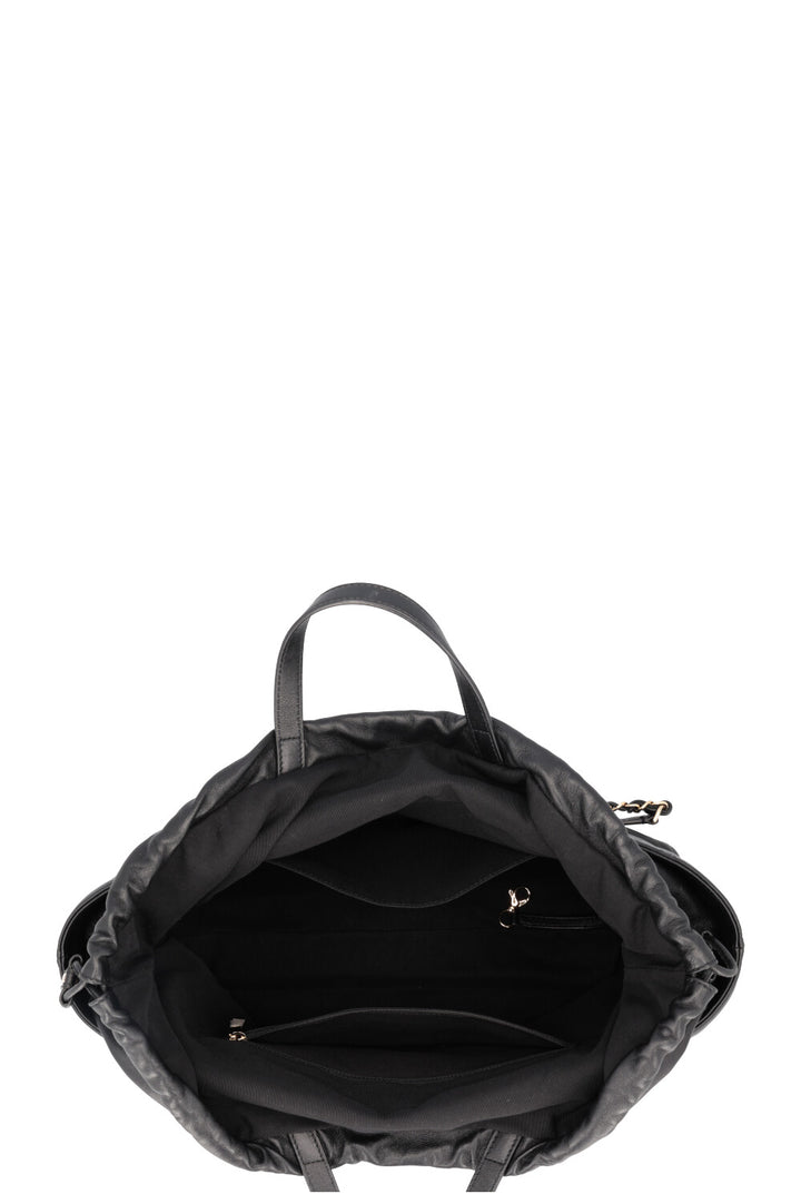 CHANEL 2019 Quilted Drawstring Tote Bag Black