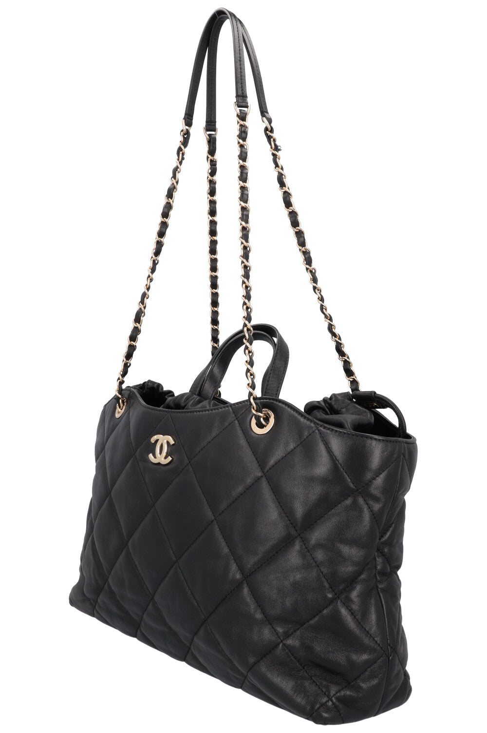 CHANEL 2019 Quilted Drawstring Tote Bag Black
