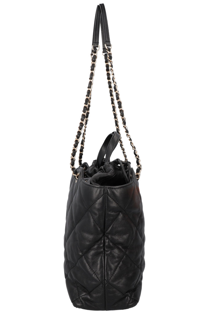 CHANEL 2019 Quilted Drawstring Tote Bag Black