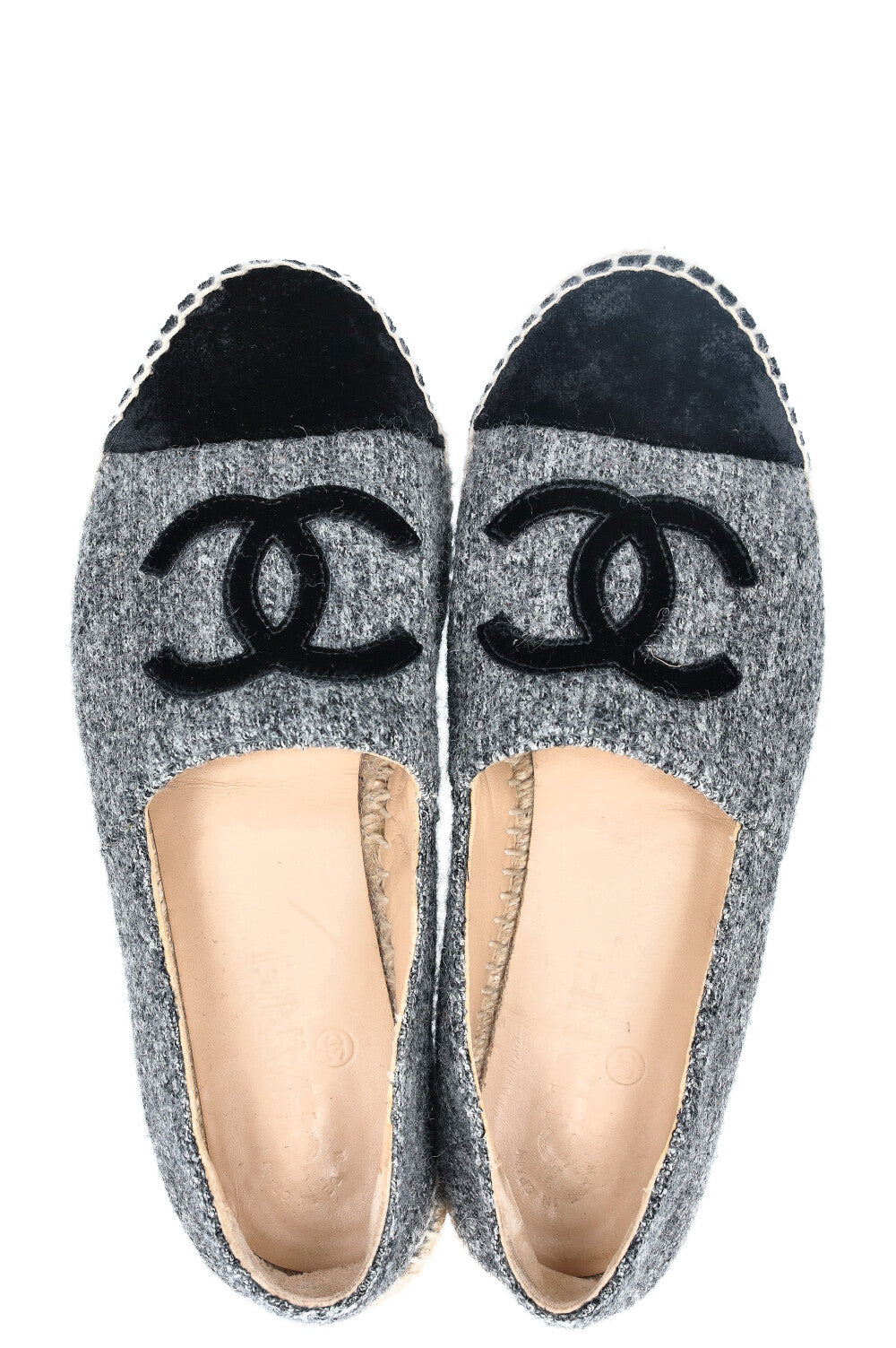 CHANEL Espadrilles Flats Tweed Grey