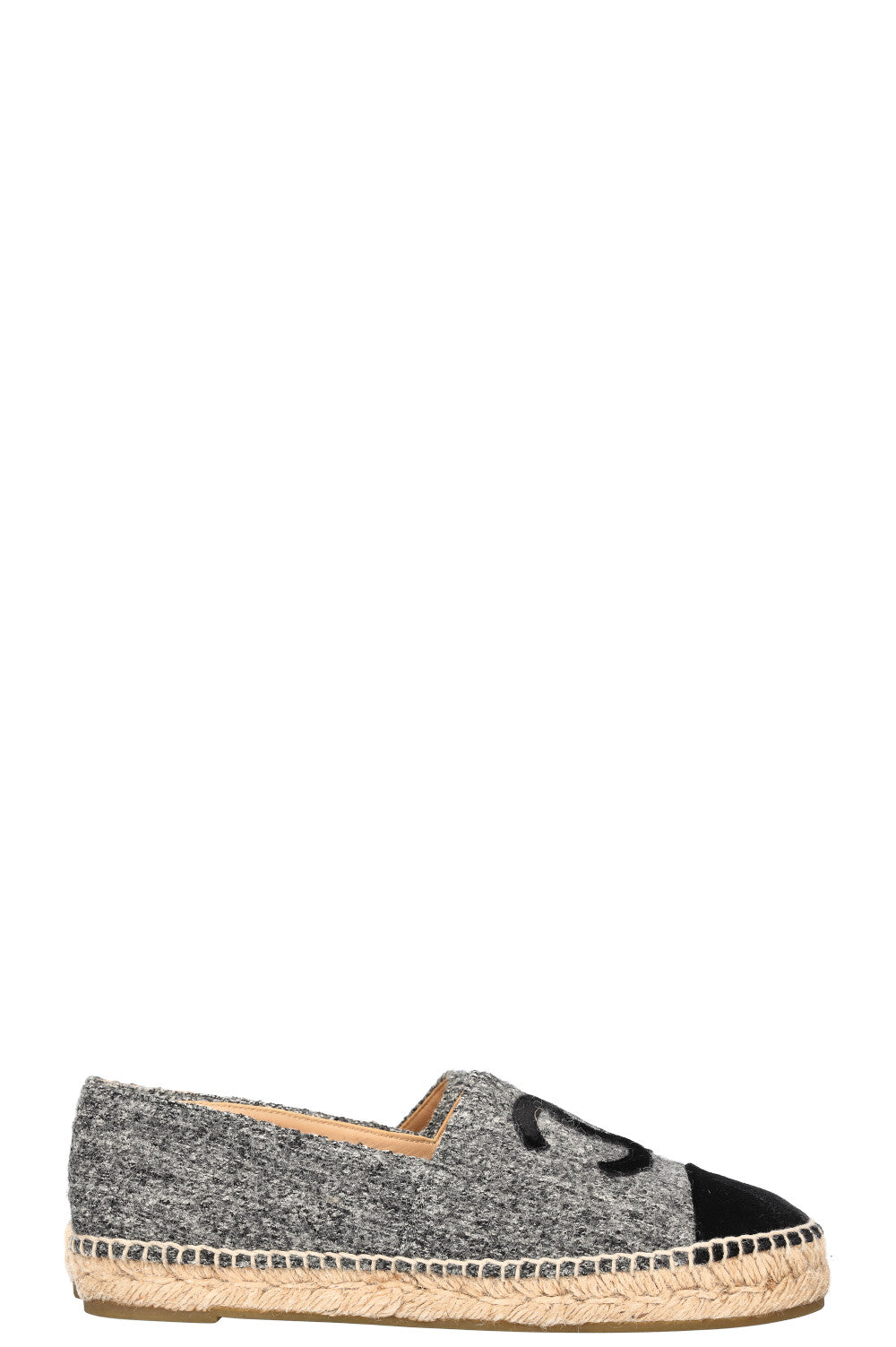 CHANEL Espadrilles Flats Tweed Grey