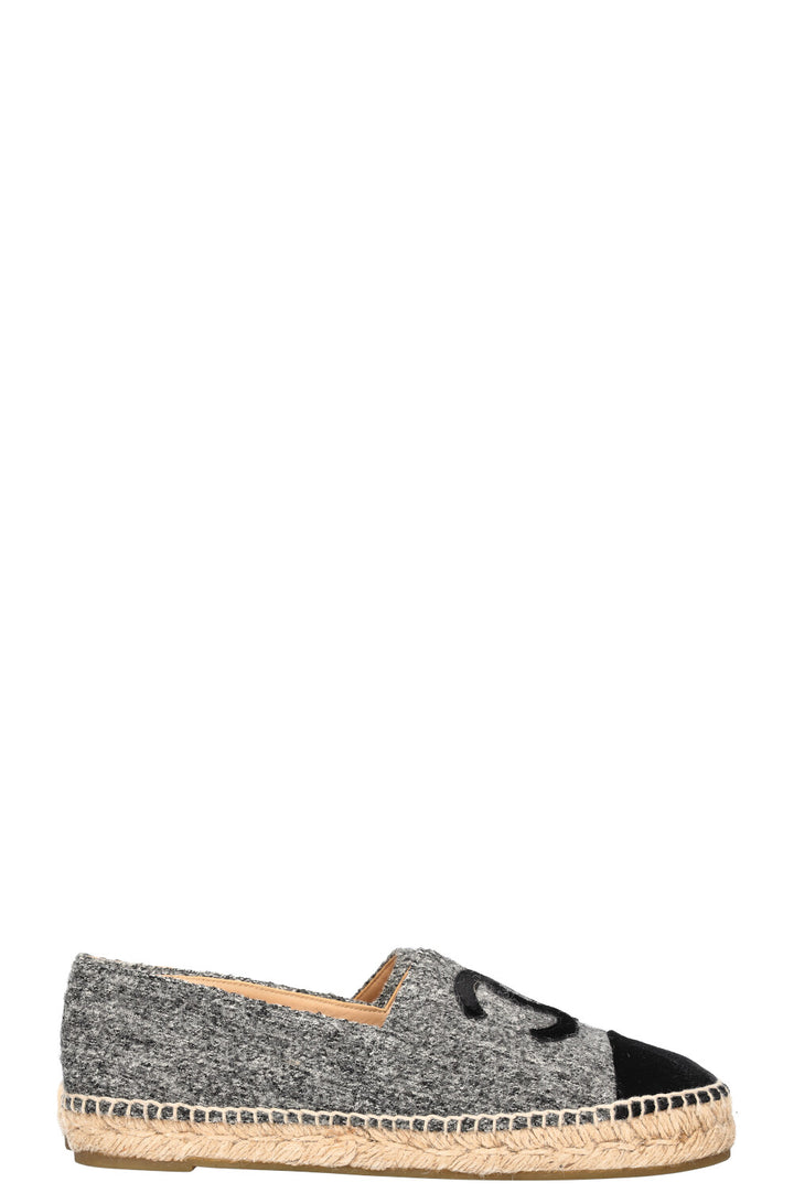 CHANEL Espadrilles Flats Tweed Grey